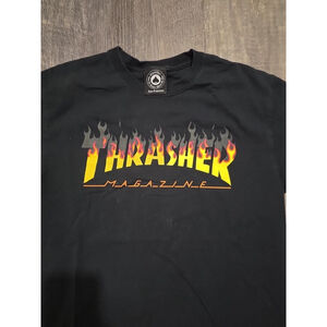 Vtg 90s Y2k Thrasher Magazine Skateboard Flame Logo Shirt Adult Medium Black